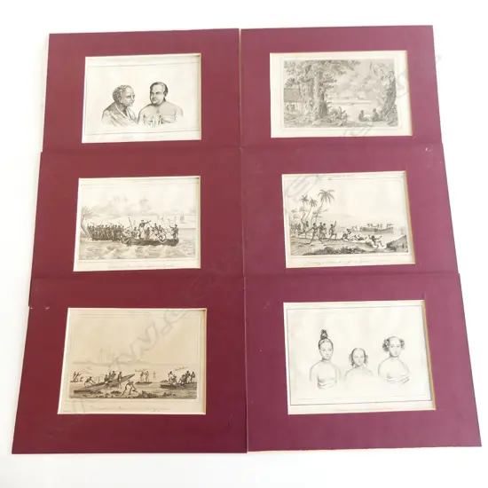 Six antique French engravings by Danvin and Montant from 'Oceanie ou Cinquieme...' published Paris 1836